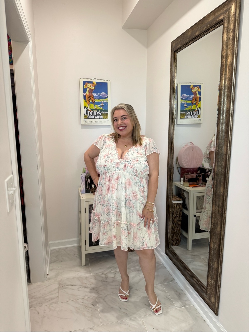 Torrid Floral Ruffle Short Sleeve V-Neck Mini Dress - White/Pink